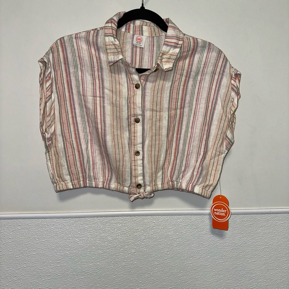 Girls Wonder Nation Striped Crop Top XXL (18) Multi-color Button Down New NWT - Picture 8 of 8